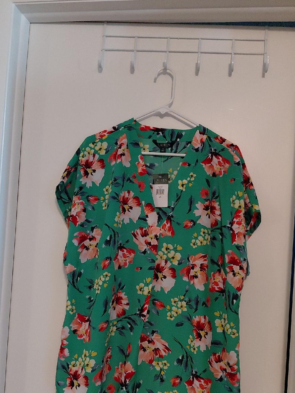 NWT Lauren Ralph Lauren Teal Floral V-Neck Blouse Women's 2X